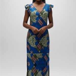 Elegant Blue and Green African Dress